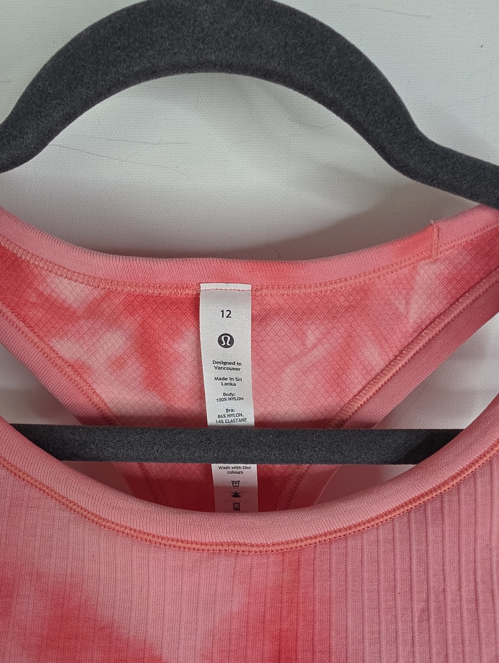 Lululemon Ebb to Street Crop Racerback Tank Marble Dye Raspberry Cream Sz12 Nwt - Picture 7 of 7